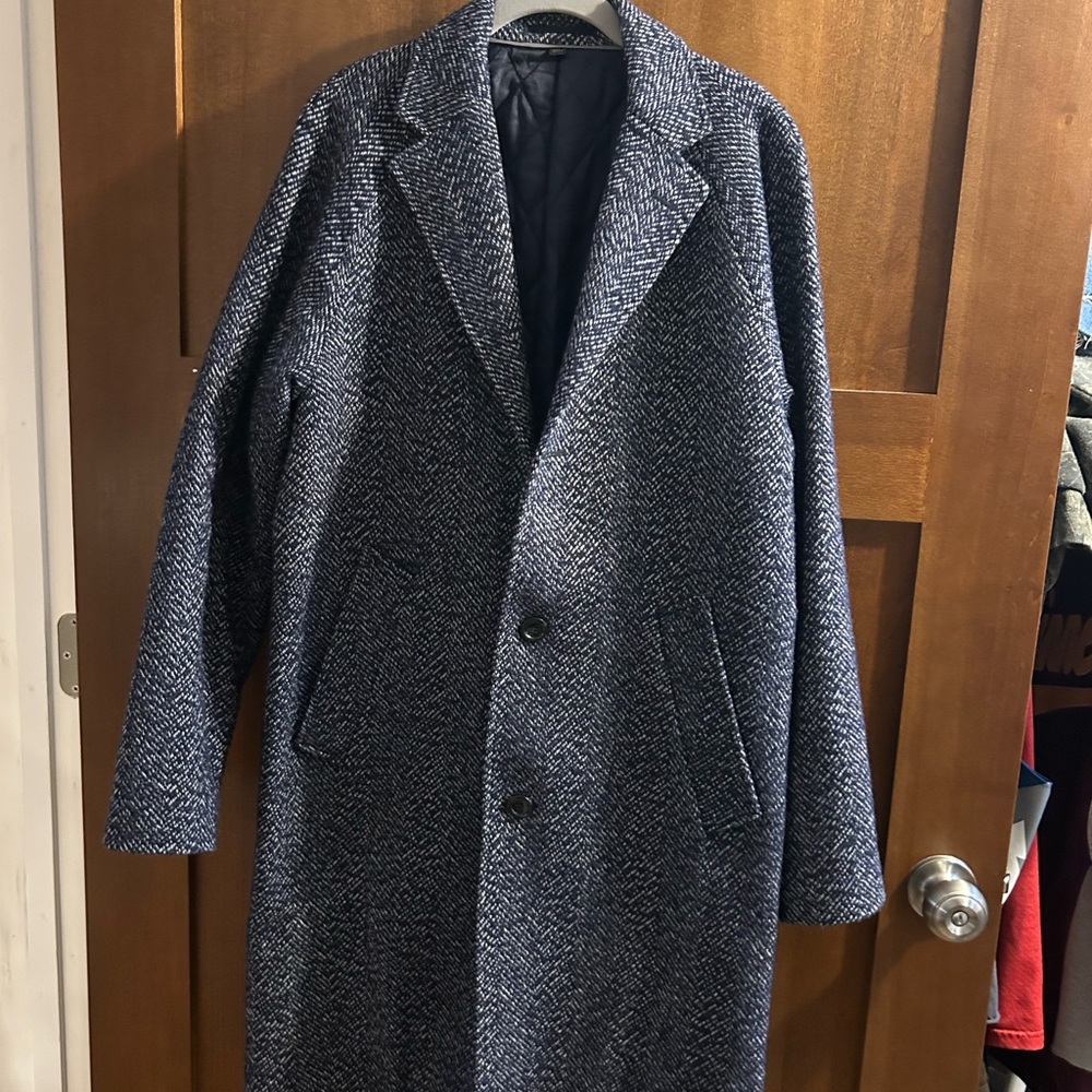J. Crew Men's Blue Herringbone Trench Coat